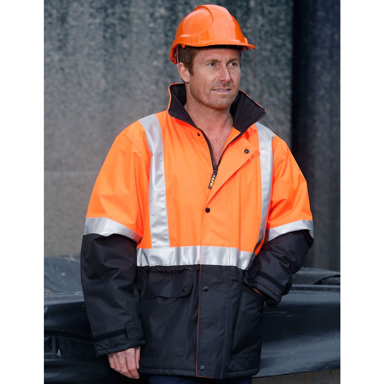 Mens High Visibility Two-Tone Rainproof Jacket With Quilted Lining And ...